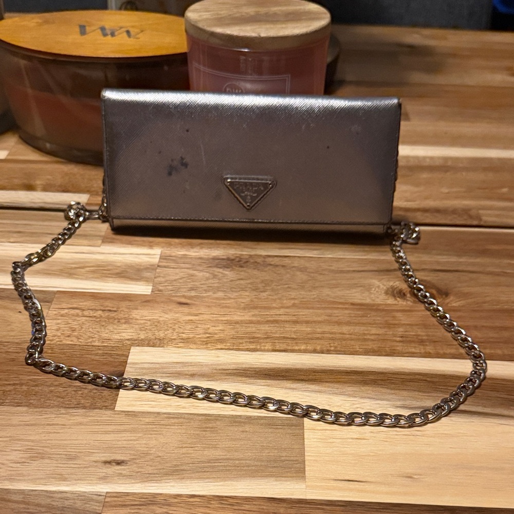 Prada Metallic Silver Chain Wallet